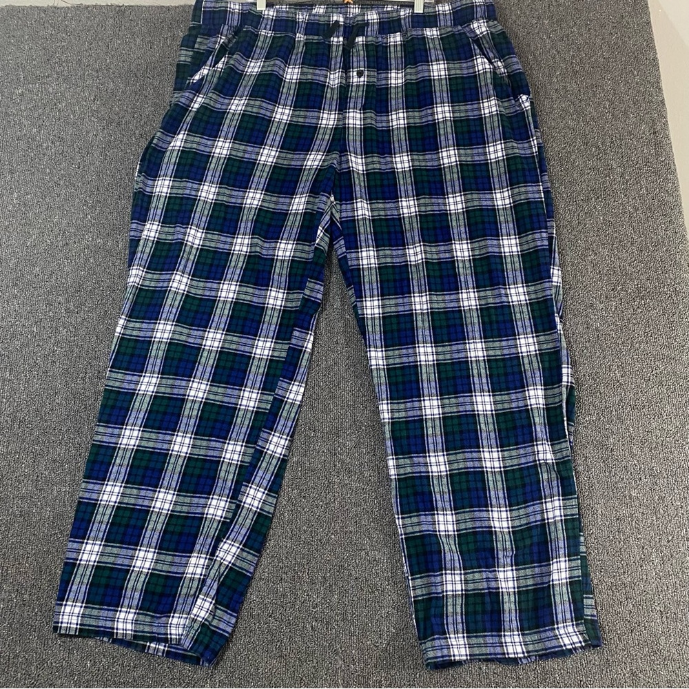 Pendleton Cotton Pajama Pants Blue Green Plaid Drawstring Button Comfy Men's XXL